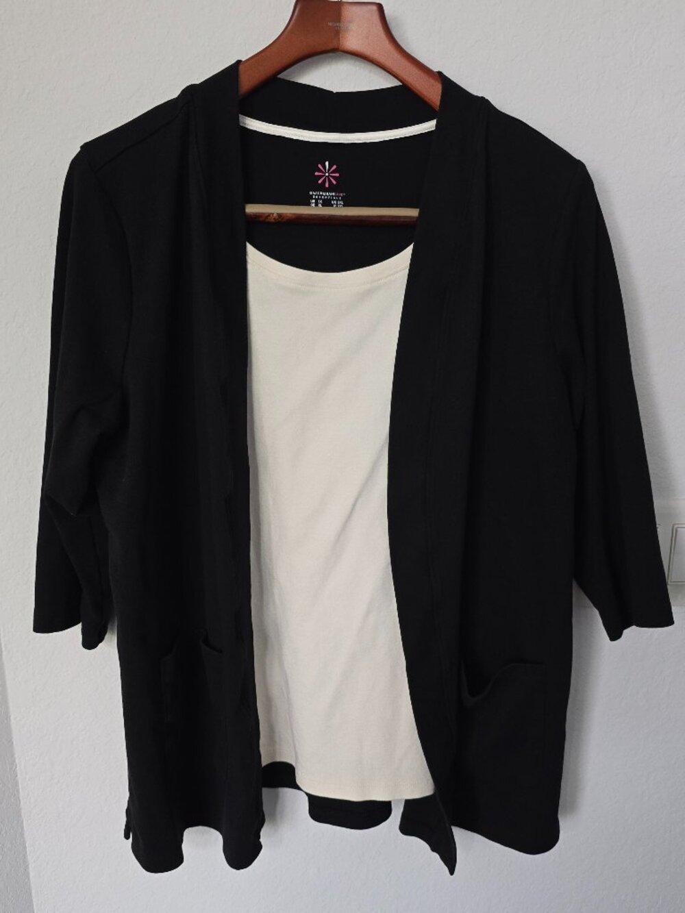 Isaac Mizrahi Live! Pima Cotton Layered Look Tunic Black/Ivory- Size 1X - EUC